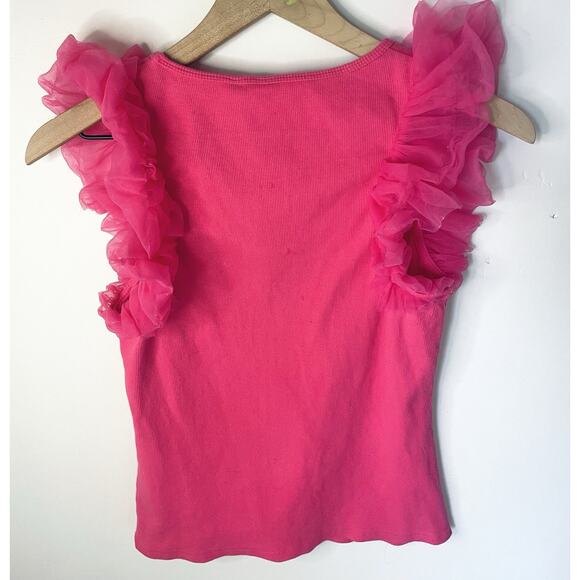 DOLAN Left Coast Pink Ruffle Sleeve Tank Top S Barbiecore Y2K Cottagecore Fairy - Picture 2 of 7